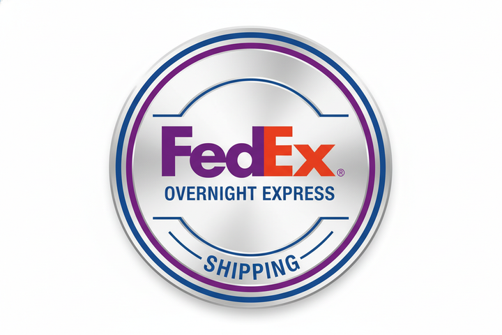 circular logo that states fedex overnight express shipping